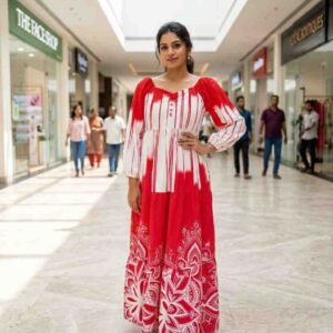 Long Frock -Red & White